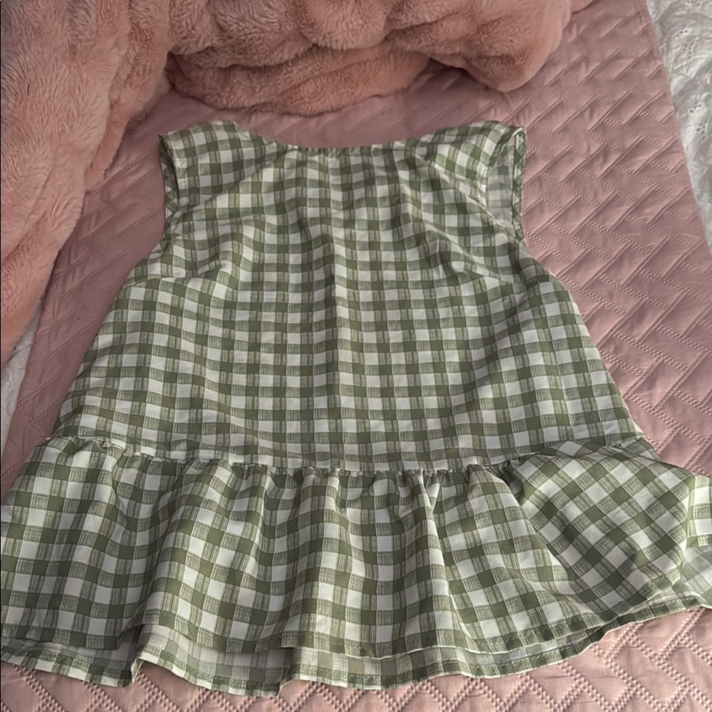 Green and White Checkered Sleeveless Top